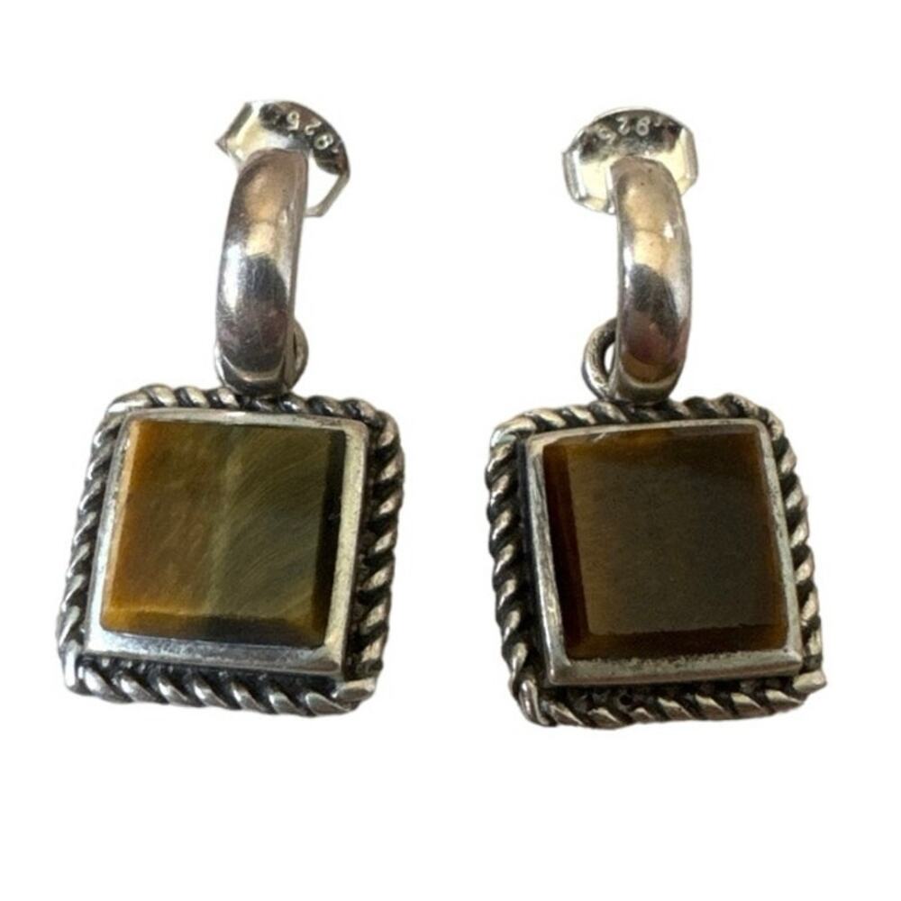 Vintage 925 Silver and Cat Eye Dangle Earrings